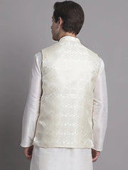 Men's Cream Woven Design Nehru Jacket