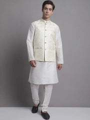 Men's Cream Woven Design Nehru Jacket