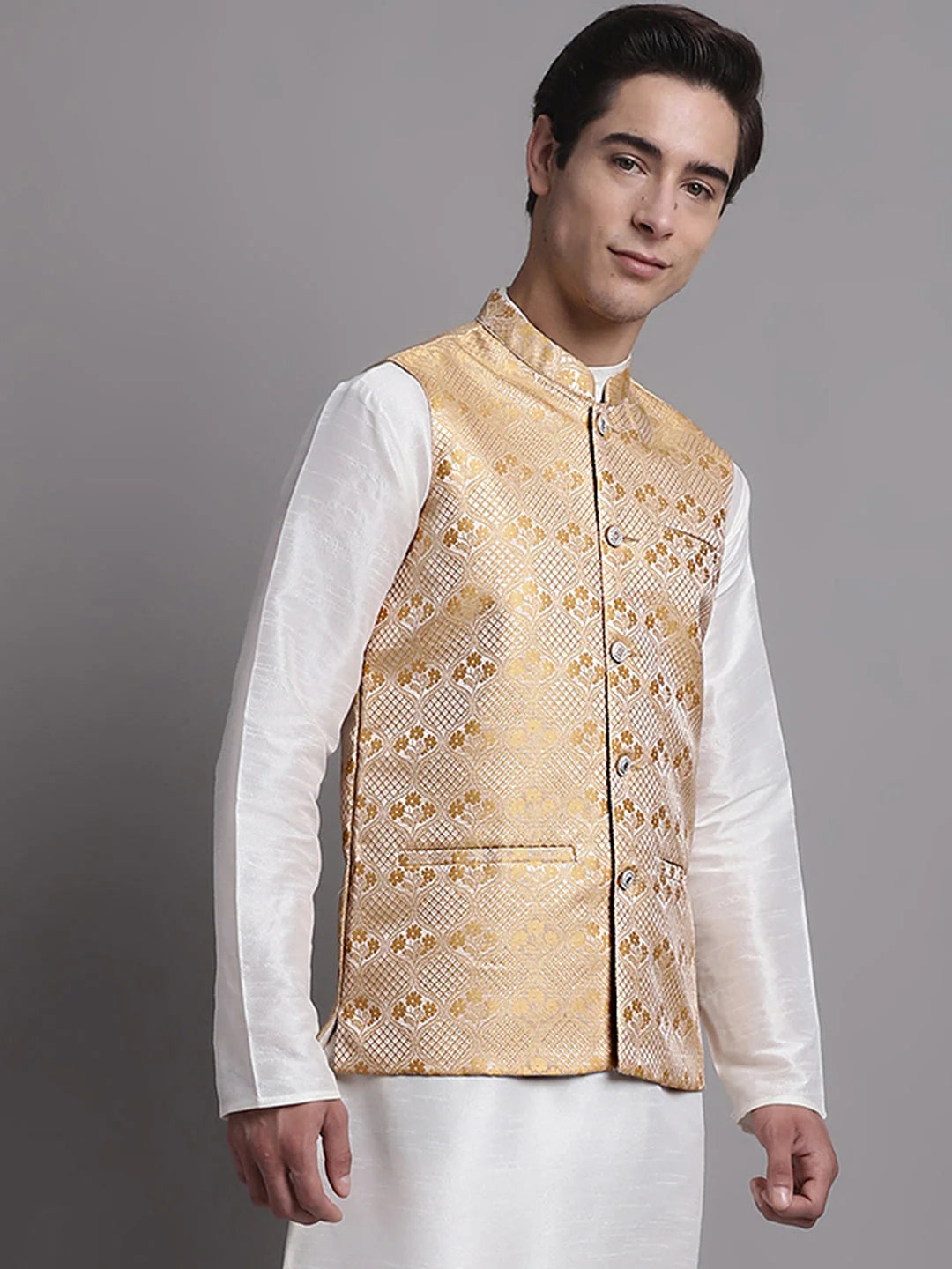 Men's Golden Cotton Nehru Jacket - Indian Nehru Jackets for We...