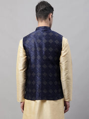 Men Navy Blue Woven Design Waistcoats-JOWC-4071