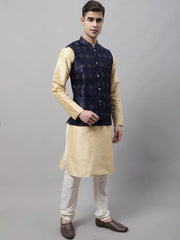 Men Navy Blue Woven Design Waistcoats-JOWC-4071