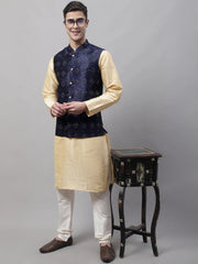 Men Navy Blue Woven Design Waistcoats-JOWC-4071