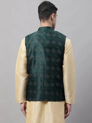 Men Olive Green Woven Design Waistcoats-JOWC-4071