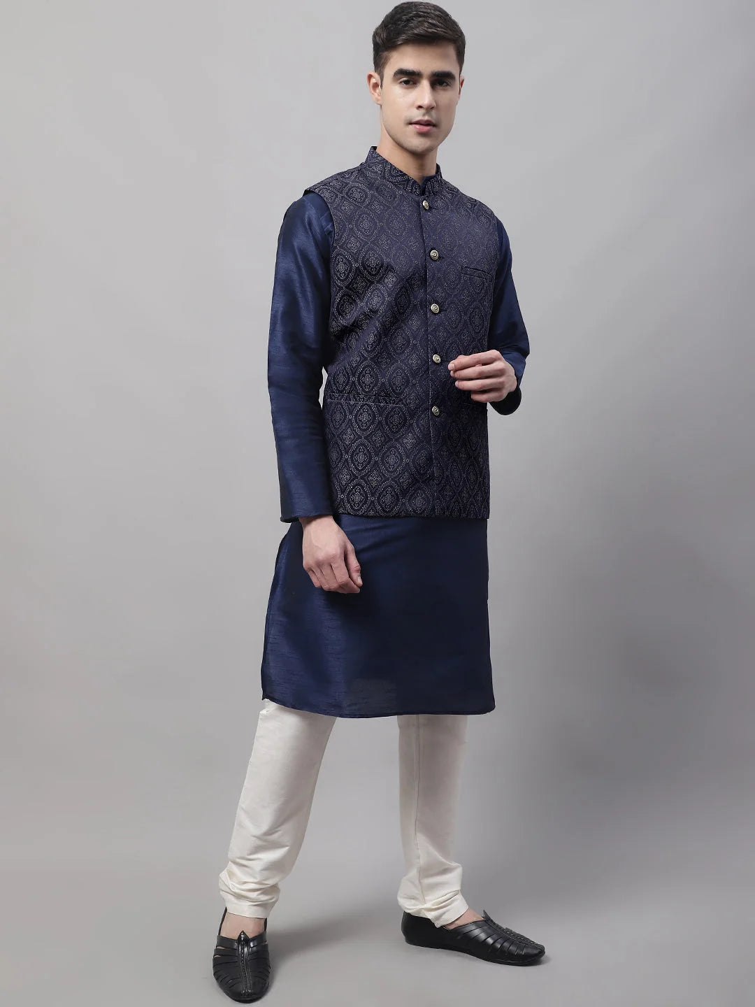 Navy & Silver Nehru Jacket - Men's Ethnic Nehru Jackets Online