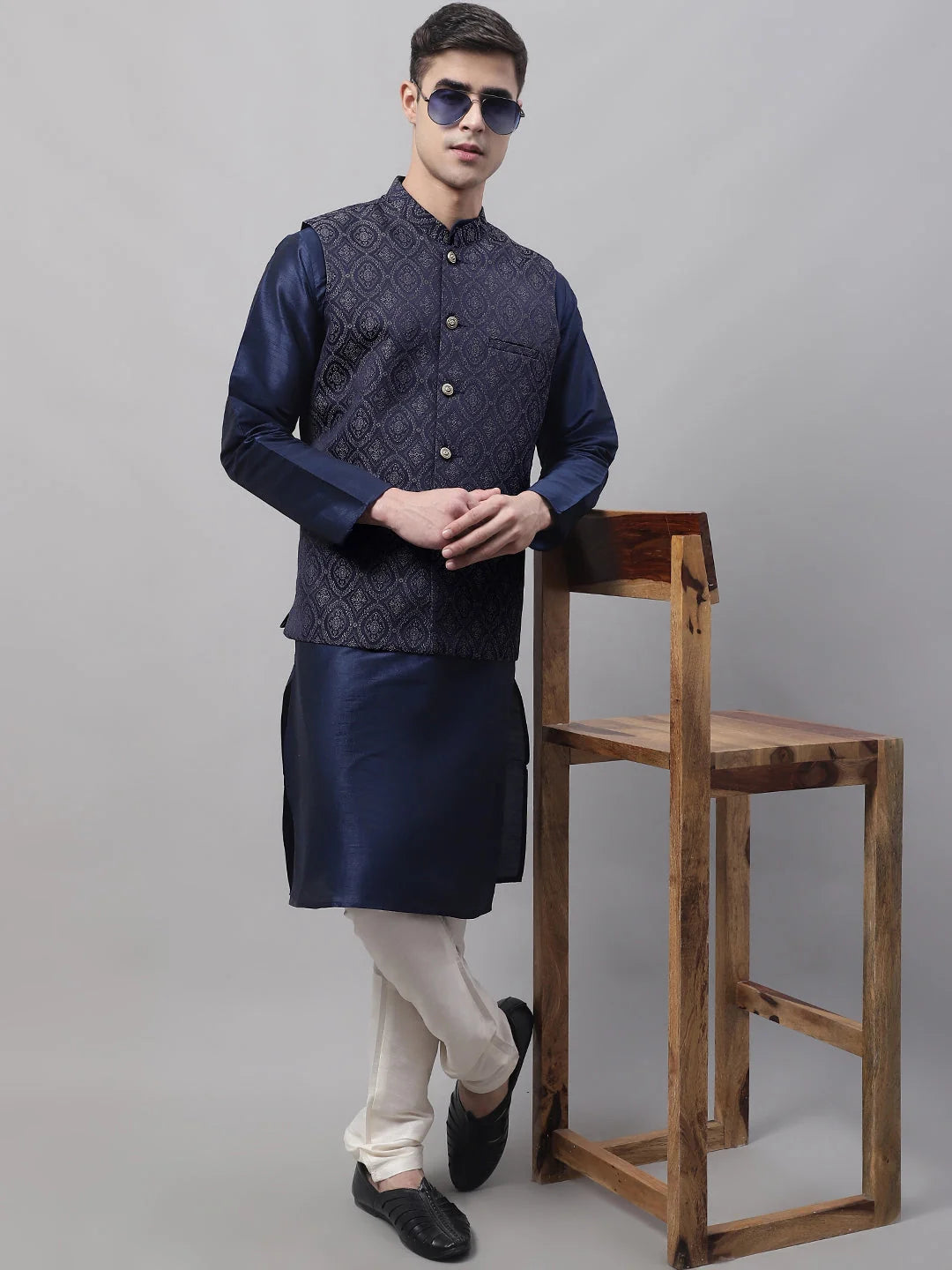 Navy & Silver Nehru Jacket - Men's Ethnic Nehru Jackets Online