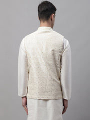 Men Off White Woven Design Waistcoats-JOWC-4073