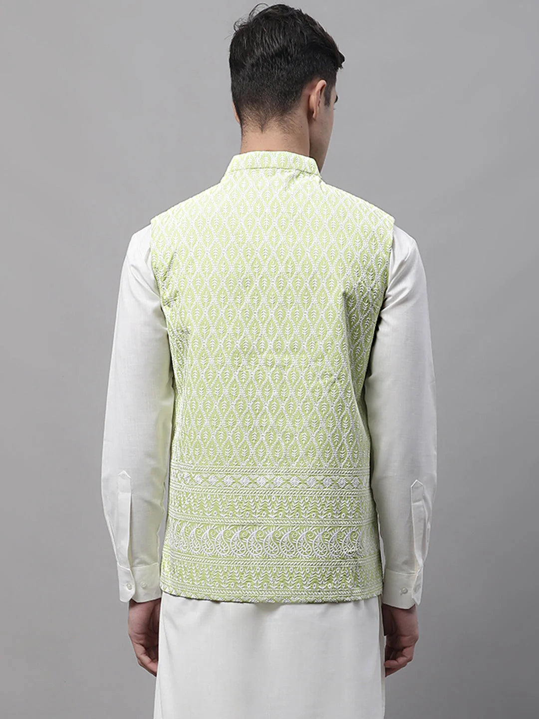Green Embroidered Waistcoat - Men's Nehru Jacket Wedding Style