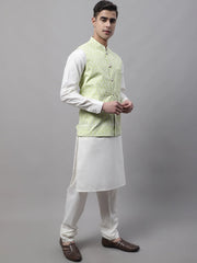 Men Green and White Embroidered Waistcoats-JOWC-4074