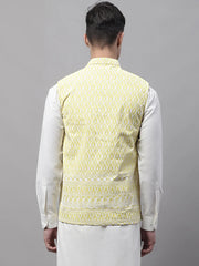Men Yellow and White Embroidered Waistcoats-JOWC-4074