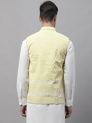 Men Yellow and White Embroidered Waistcoats-JOWC-4074