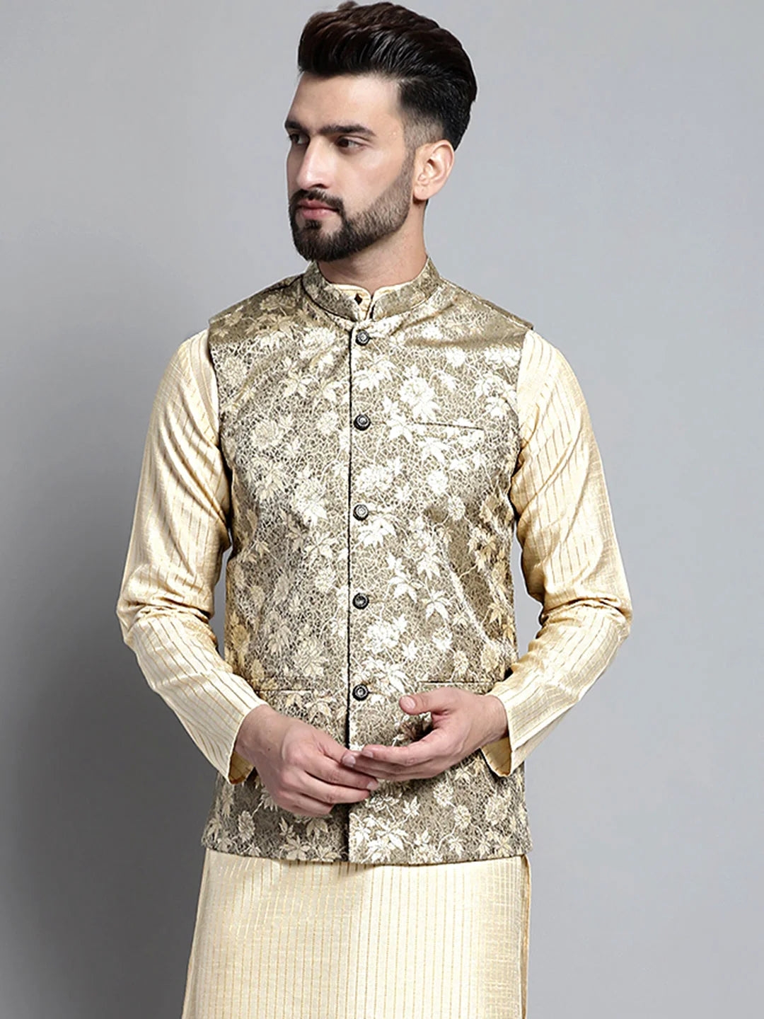 Men's Woven Design Nehru Jacket-DSQ