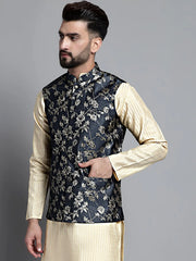 Men's Woven Design Nehru Jacket-JOWC