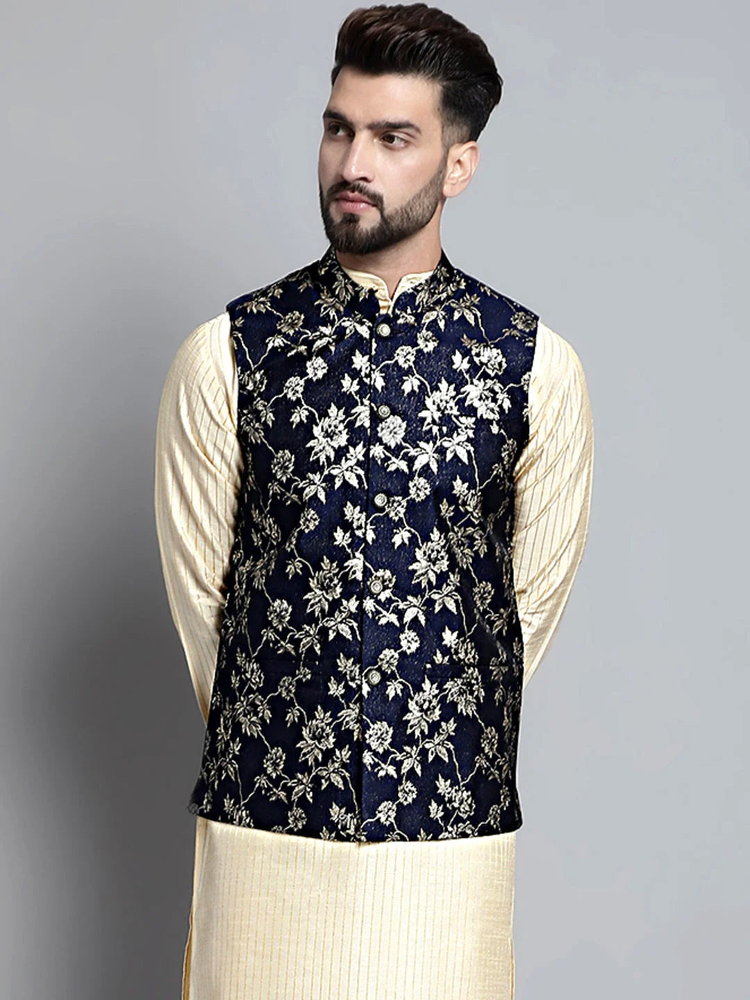 Style Woven Design Nehru Jacket - Modi Jacket for Weddings