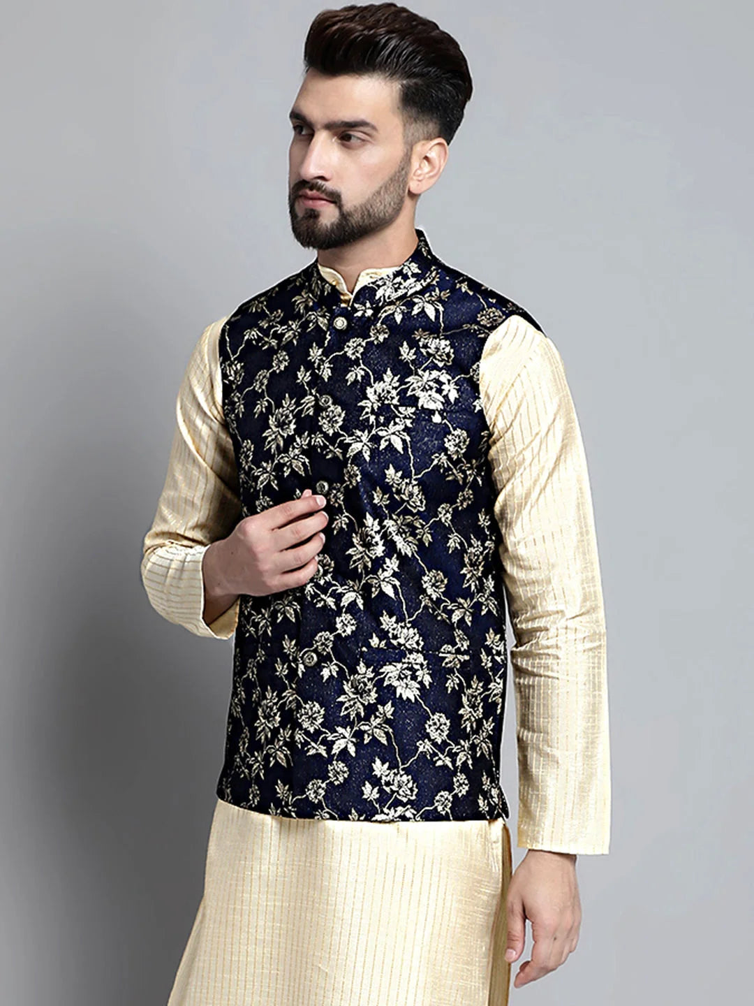 Style Woven Design Nehru Jacket - Modi Jacket for Weddings