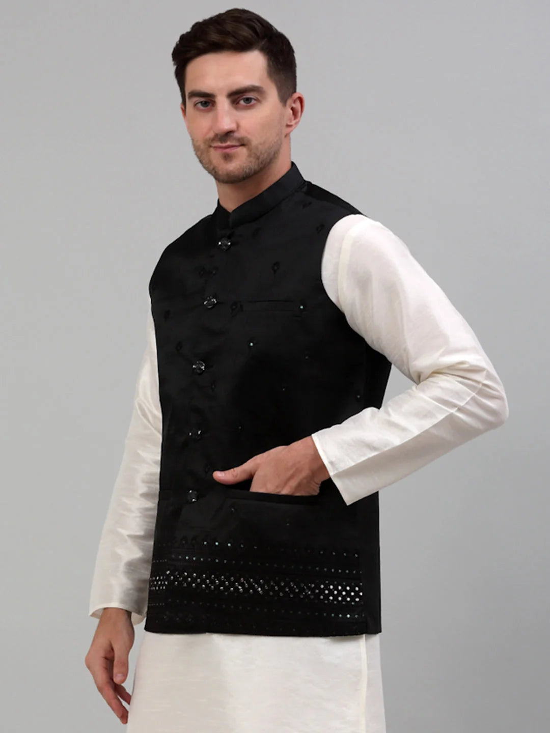 Men's Embroidered Nehru Jacket - Perfect for Weddings | JOWC 4077