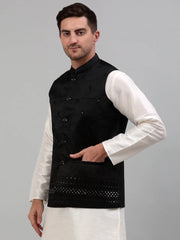 Men's Embroidered Nehru Jacket-JOWC 4077