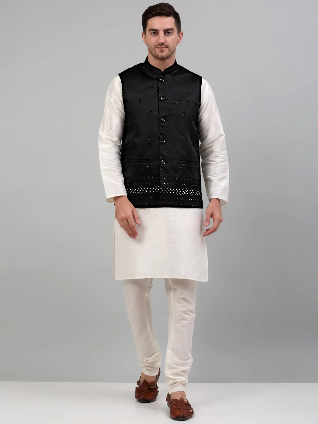 Men's Embroidered Nehru Jacket - Perfect for Weddings | JOWC 4077