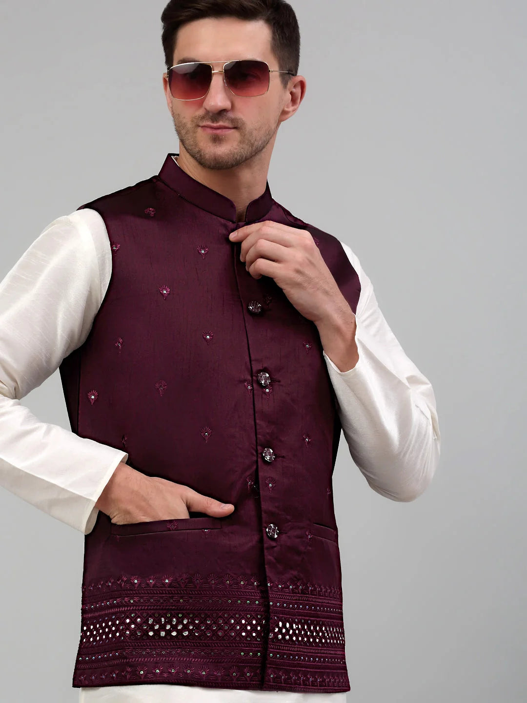 Buy Men's Embroidered Nehru Jacket-4077 | Modi Jacket