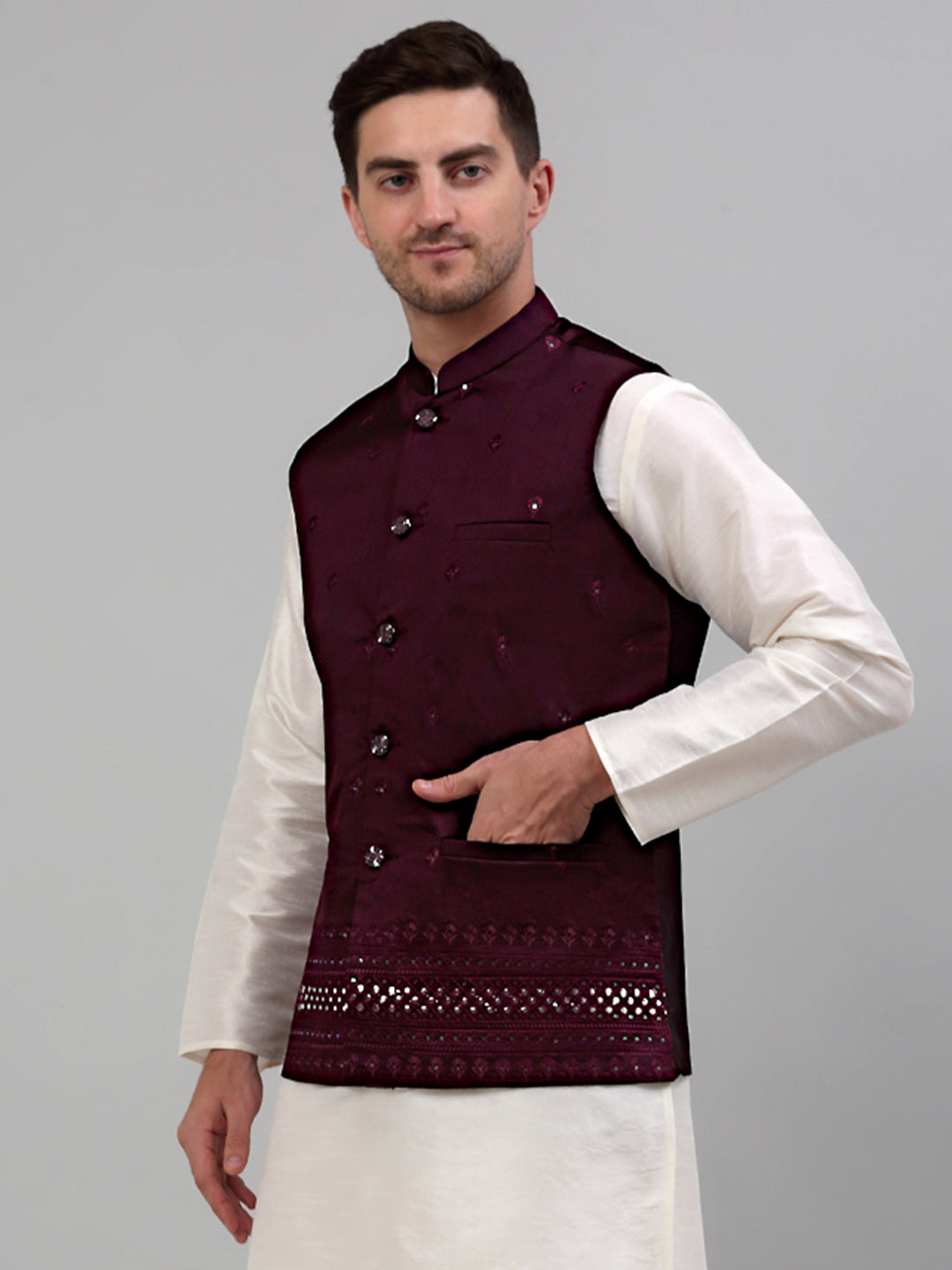 Buy Men's Embroidered Nehru Jacket-4077 | Modi Jacket