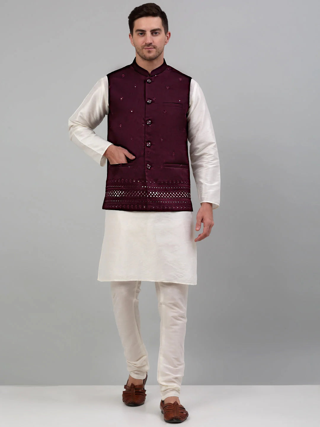 Buy Men's Embroidered Nehru Jacket-4077 | Modi Jacket
