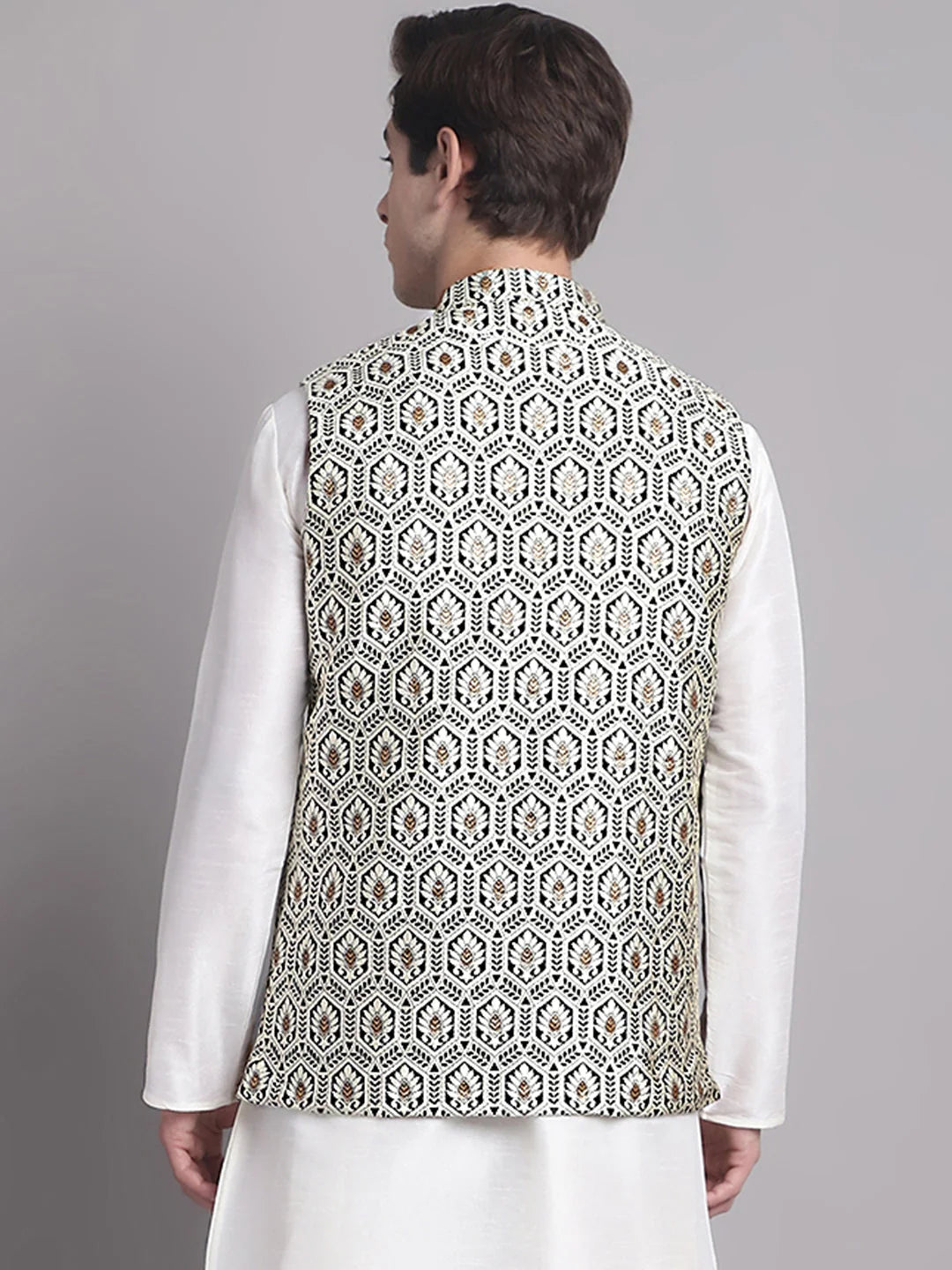 Black Nehru Jacket: Men's Ethnic Wear with Silver Woven Style