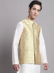 Men's Golden Woven Styled Design Nehru Jacket