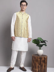 Men's Golden Woven Styled Design Nehru Jacket