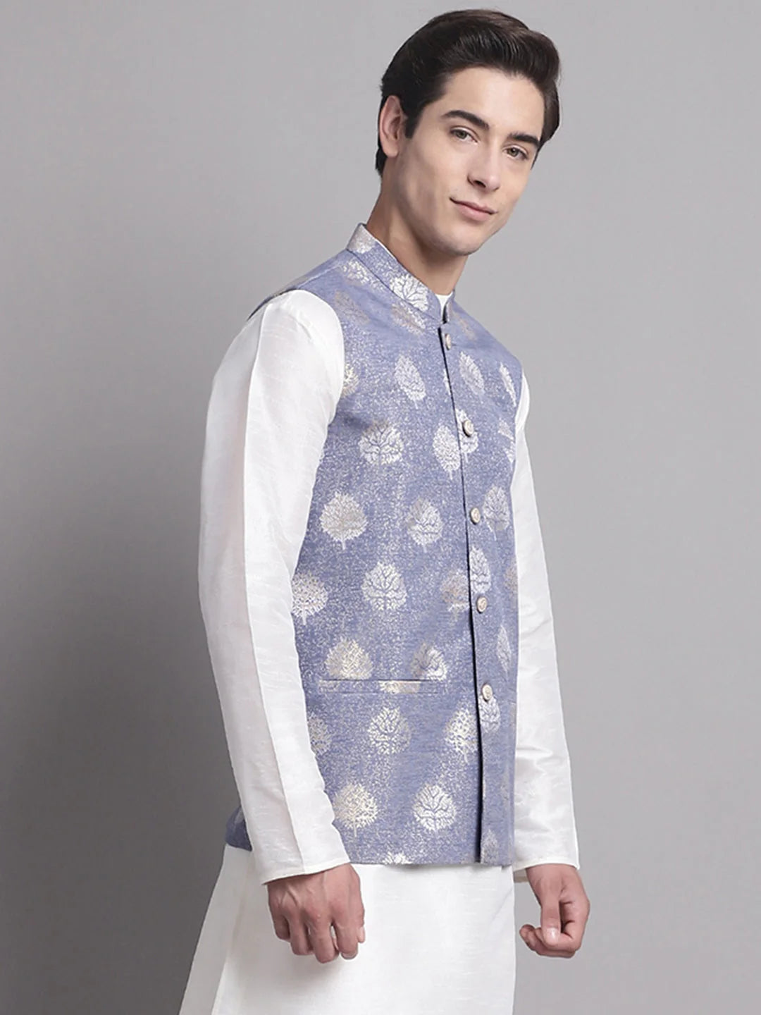 Blue & Gold Nehru Jacket - Indian Nehru Jackets, Modi Jacket