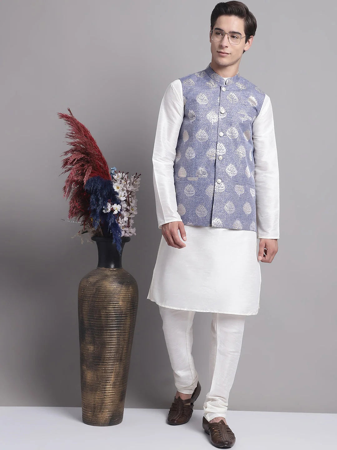 Blue & Gold Nehru Jacket - Indian Nehru Jackets, Modi Jacket