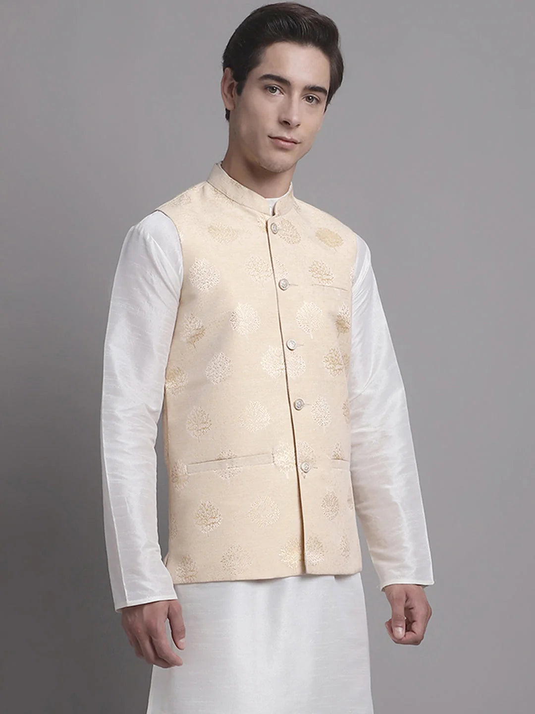 Cream & Gold Nehru Jacket - Nehru Jacket for Wedding, Modi