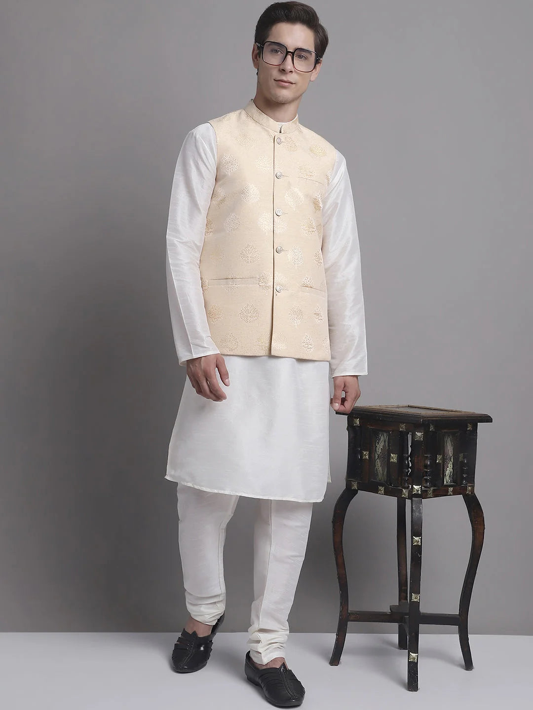 Cream & Gold Nehru Jacket - Nehru Jacket for Wedding, Modi