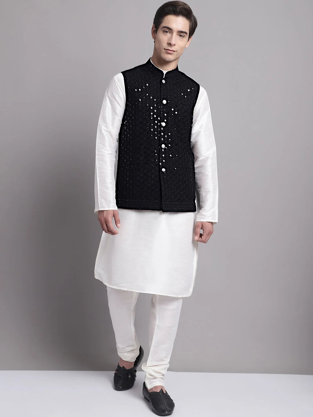 Black Sequin Nehru Jacket - Men's Ethnic Wear, Modi Jacket