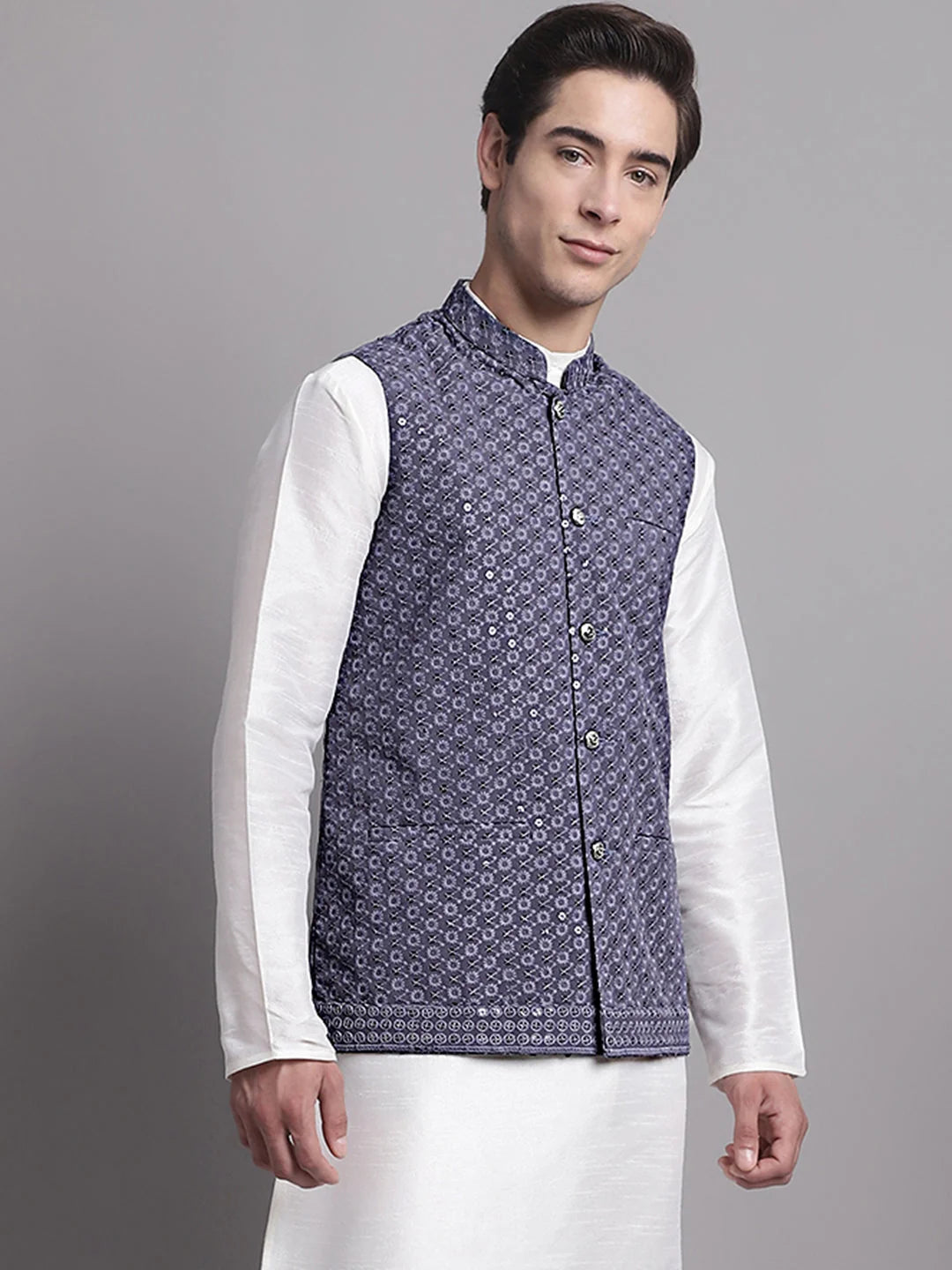 Grey Nehru Jacket - Men's Ethnic Wear Nehru Collar Modi Jacket