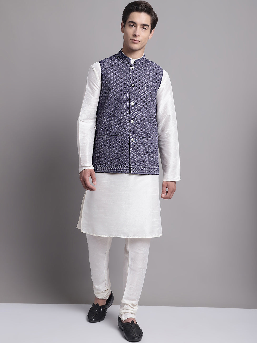 Grey Nehru Jacket - Men's Ethnic Wear Nehru Collar Modi Jacket