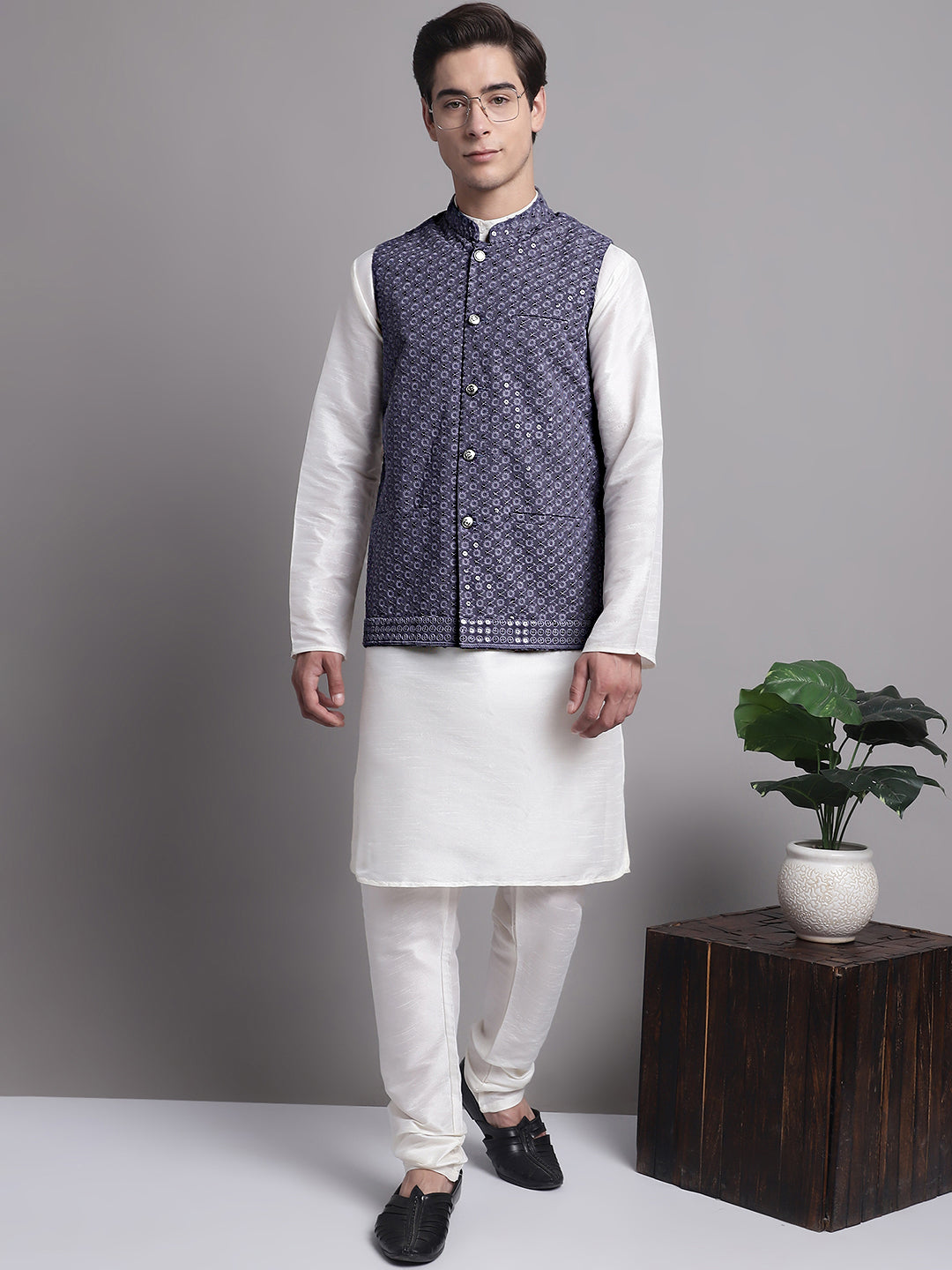 Grey Nehru Jacket - Men's Ethnic Wear Nehru Collar Modi Jacket