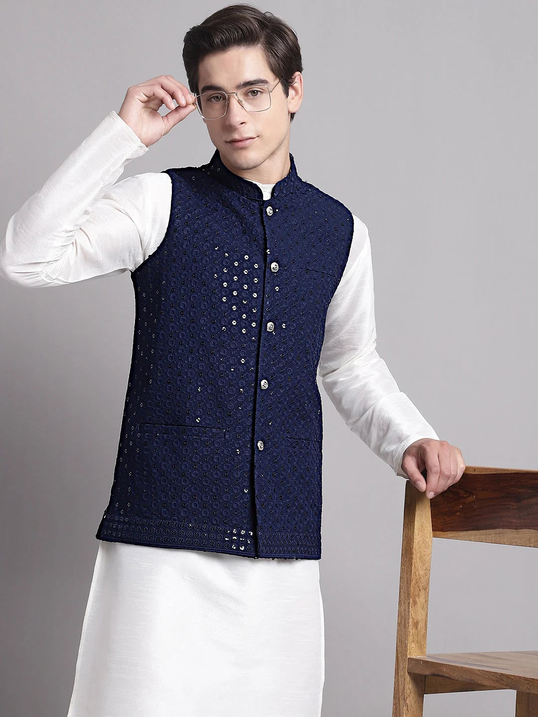 Navy Blue Nehru Jacket for Men | Ethnic Nehru Jackets and More