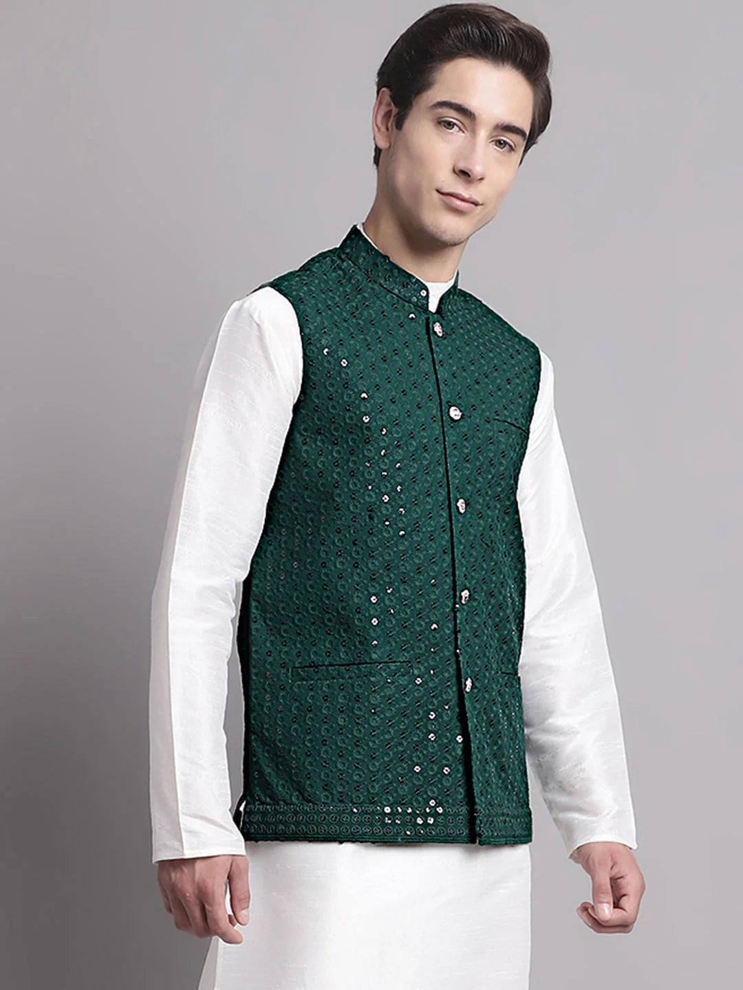 Olive Green Nehru Jacket - Men's Ethnic Nehru Jackets for Wedd...