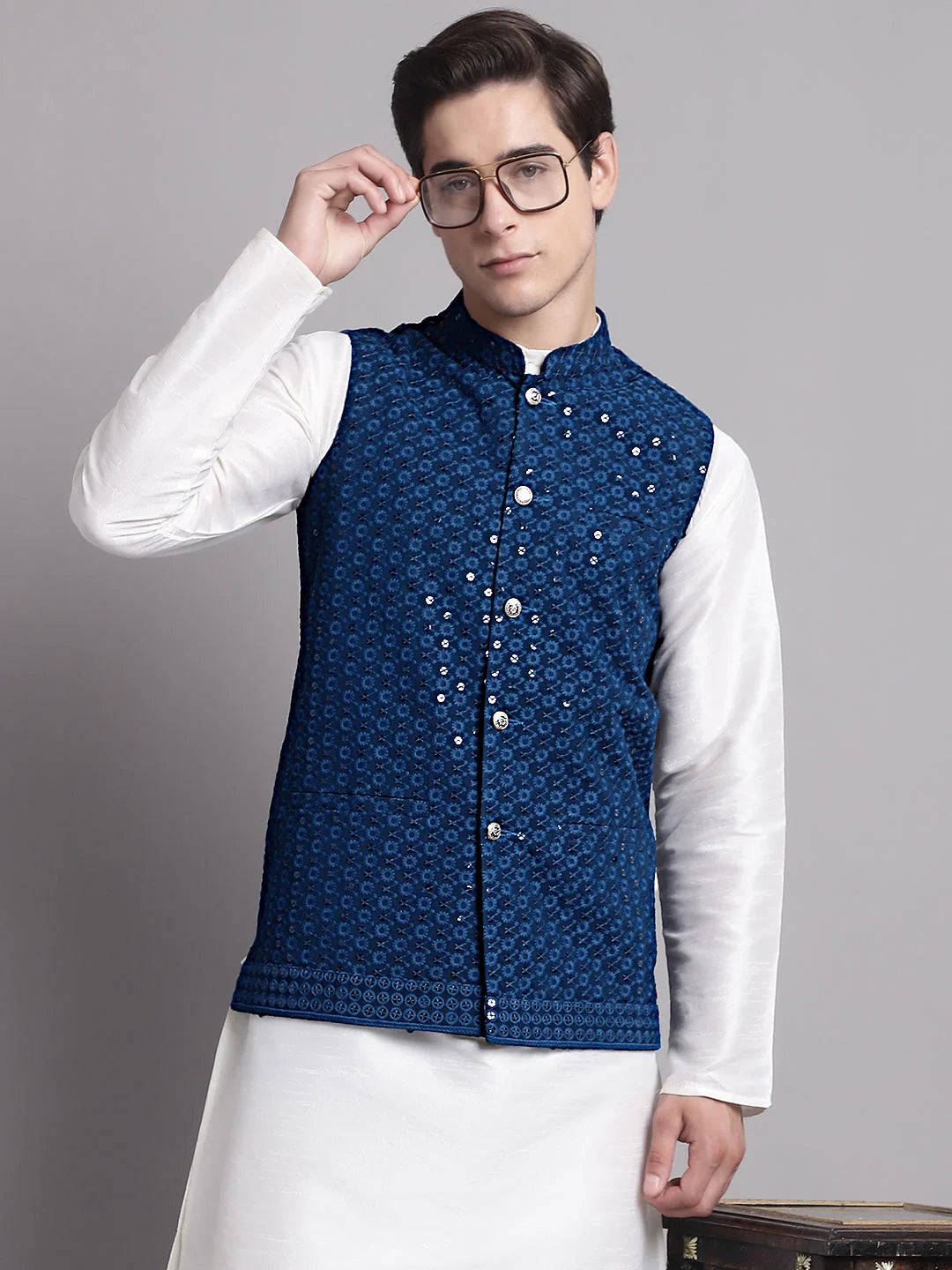 Peacock Blue Nehru Jacket | Indian Nehru Jackets for Men's Wear