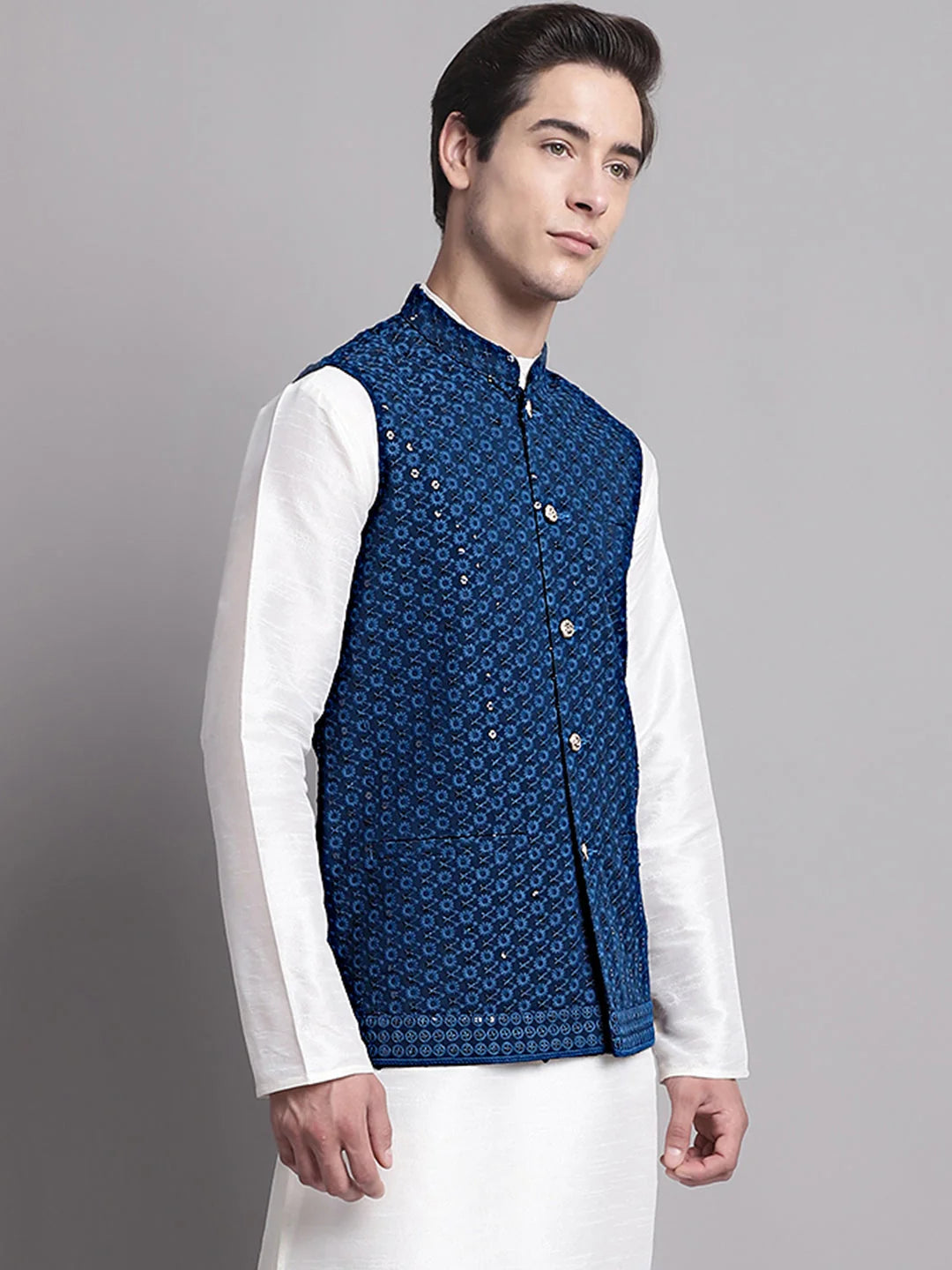 Peacock Blue Nehru Jacket | Indian Nehru Jackets for Men's Wear