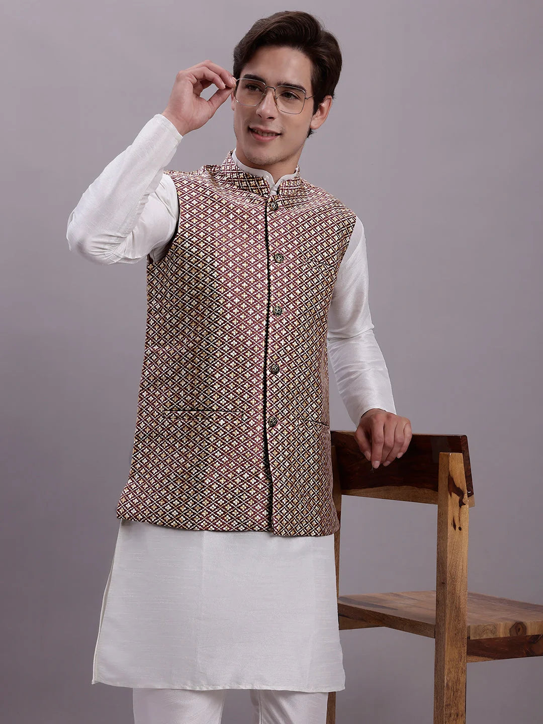 Peach Nehru Jacket with Kurta | Stylish Men's Ethnic Wear