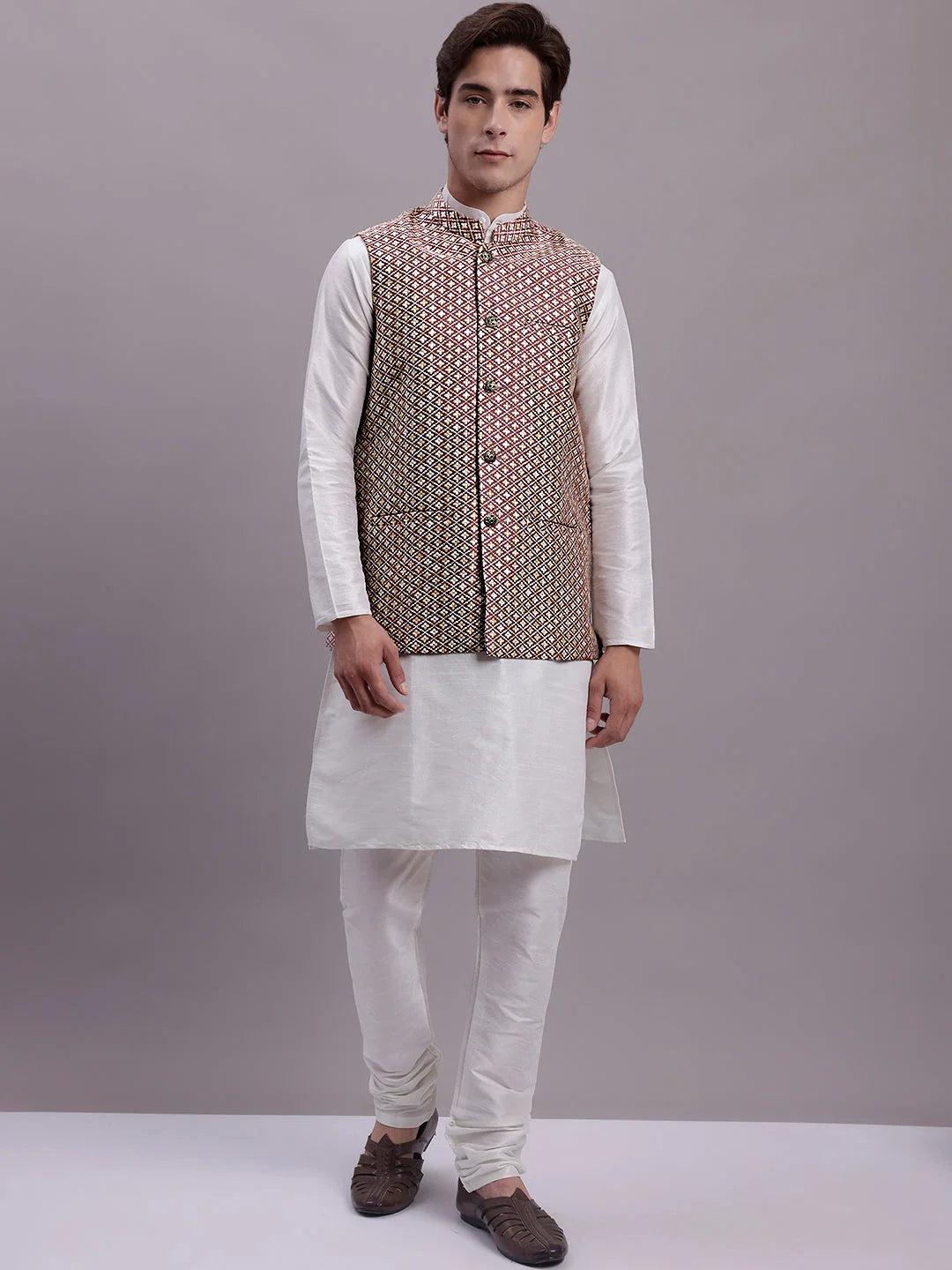 Peach Nehru Jacket with Kurta | Stylish Men's Ethnic Wear