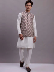 Men's Purple Woven Design Nehru Jacket With Solid Kurta Pyjama-JOWC