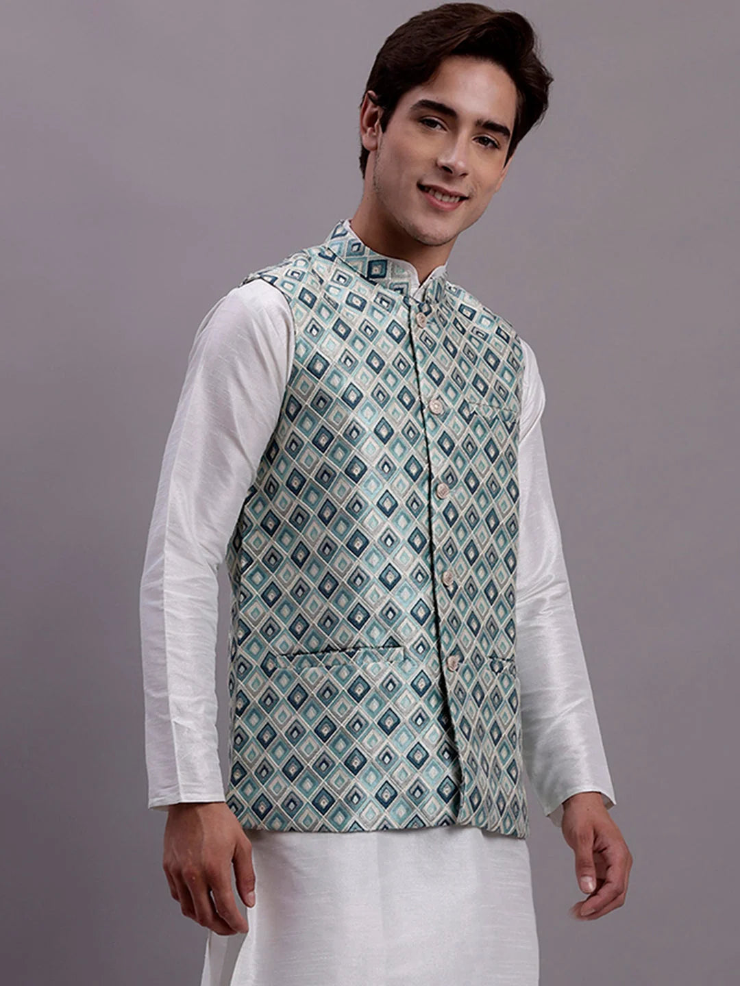 Turquoise Nehru Jacket for Weddings | Men's Ethnic Wear