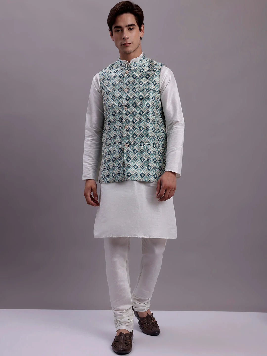 Turquoise Nehru Jacket for Weddings | Men's Ethnic Wear