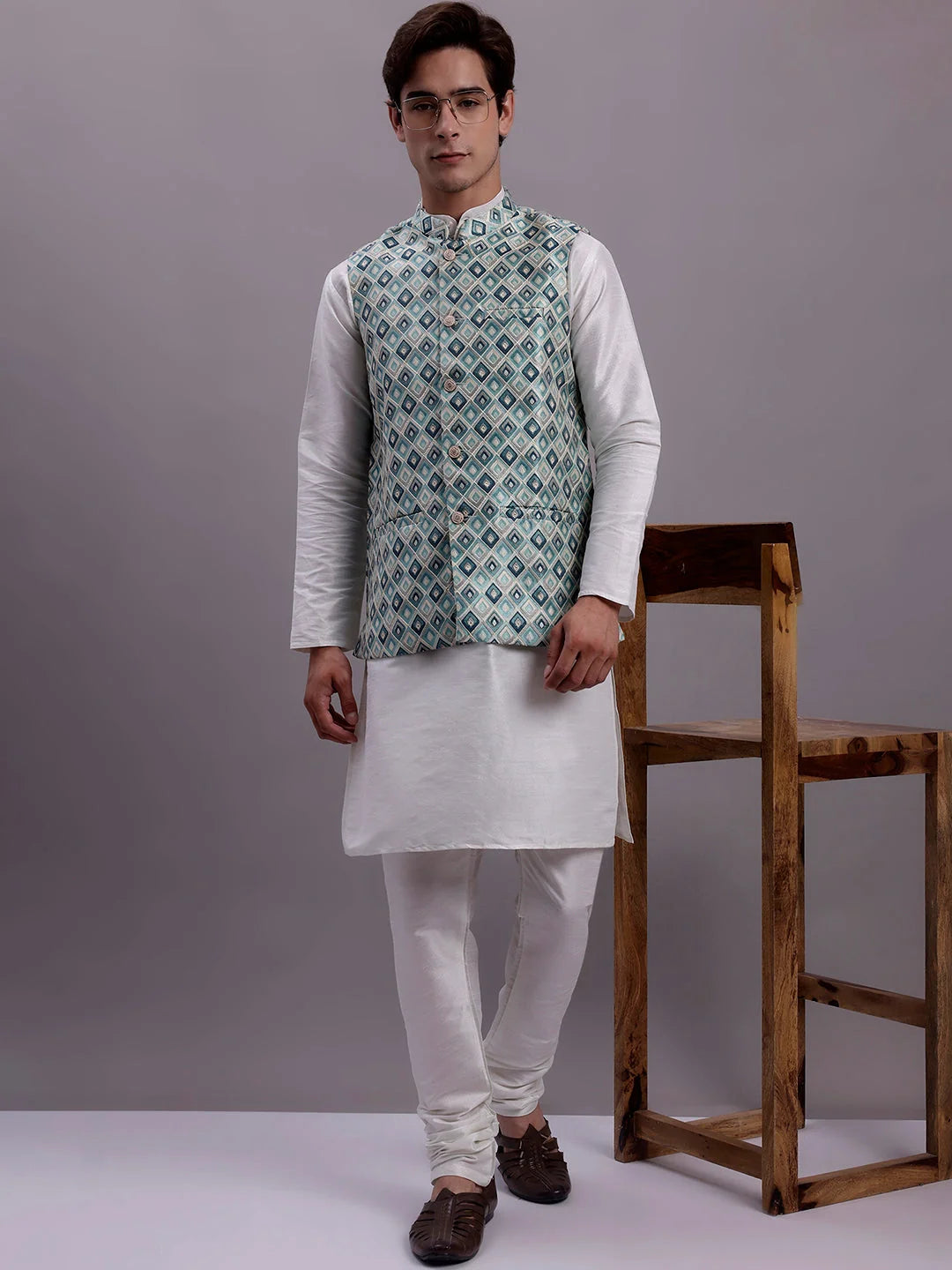 Turquoise Nehru Jacket for Weddings | Men's Ethnic Wear