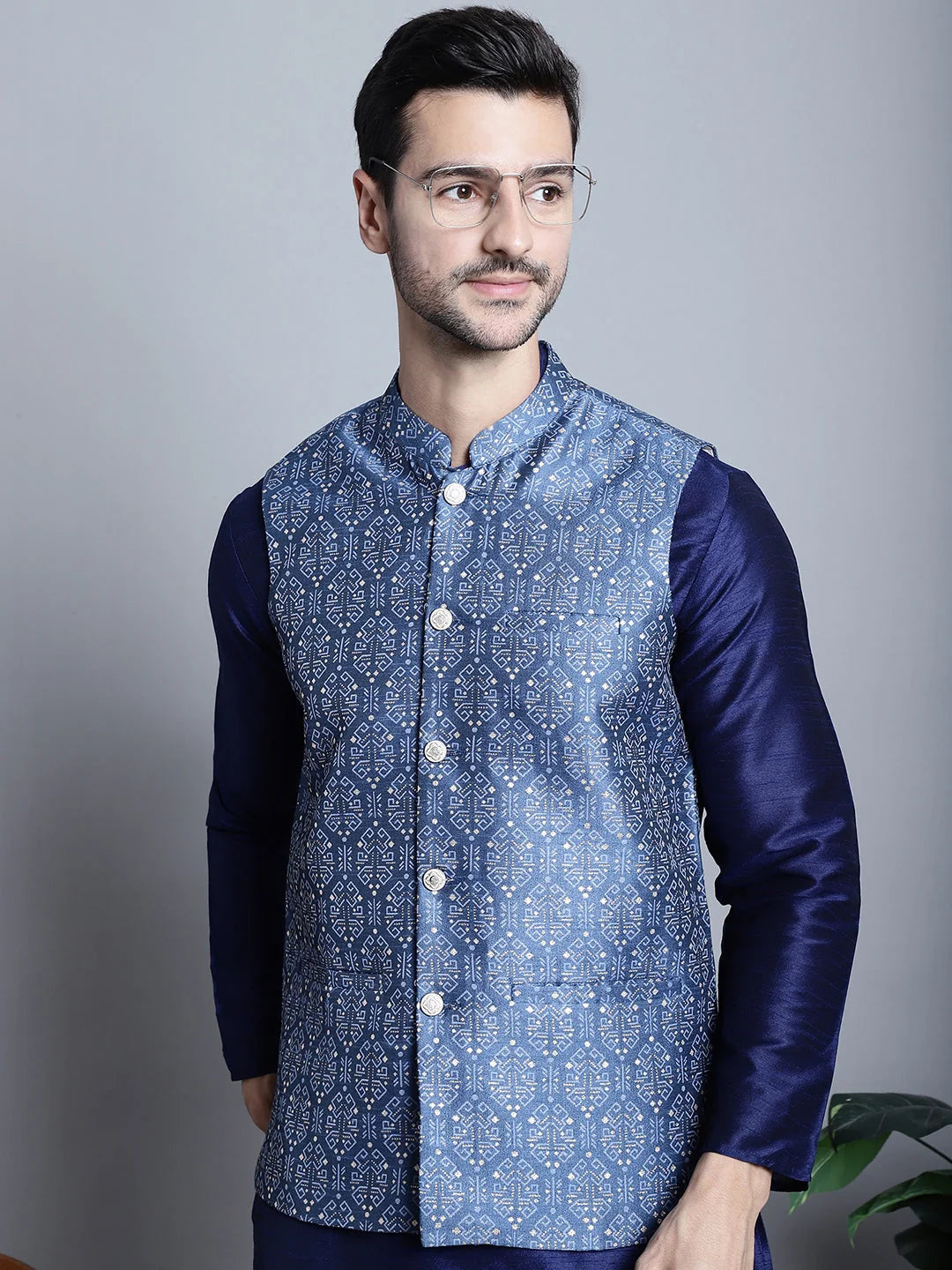 Men's Printed Nehru Gem Jacket | Nehru Jacket Wedding Style