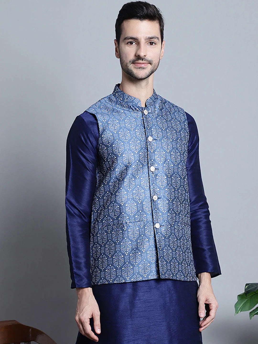 Men's Printed Nehru Gem Jacket | Nehru Jacket Wedding Style
