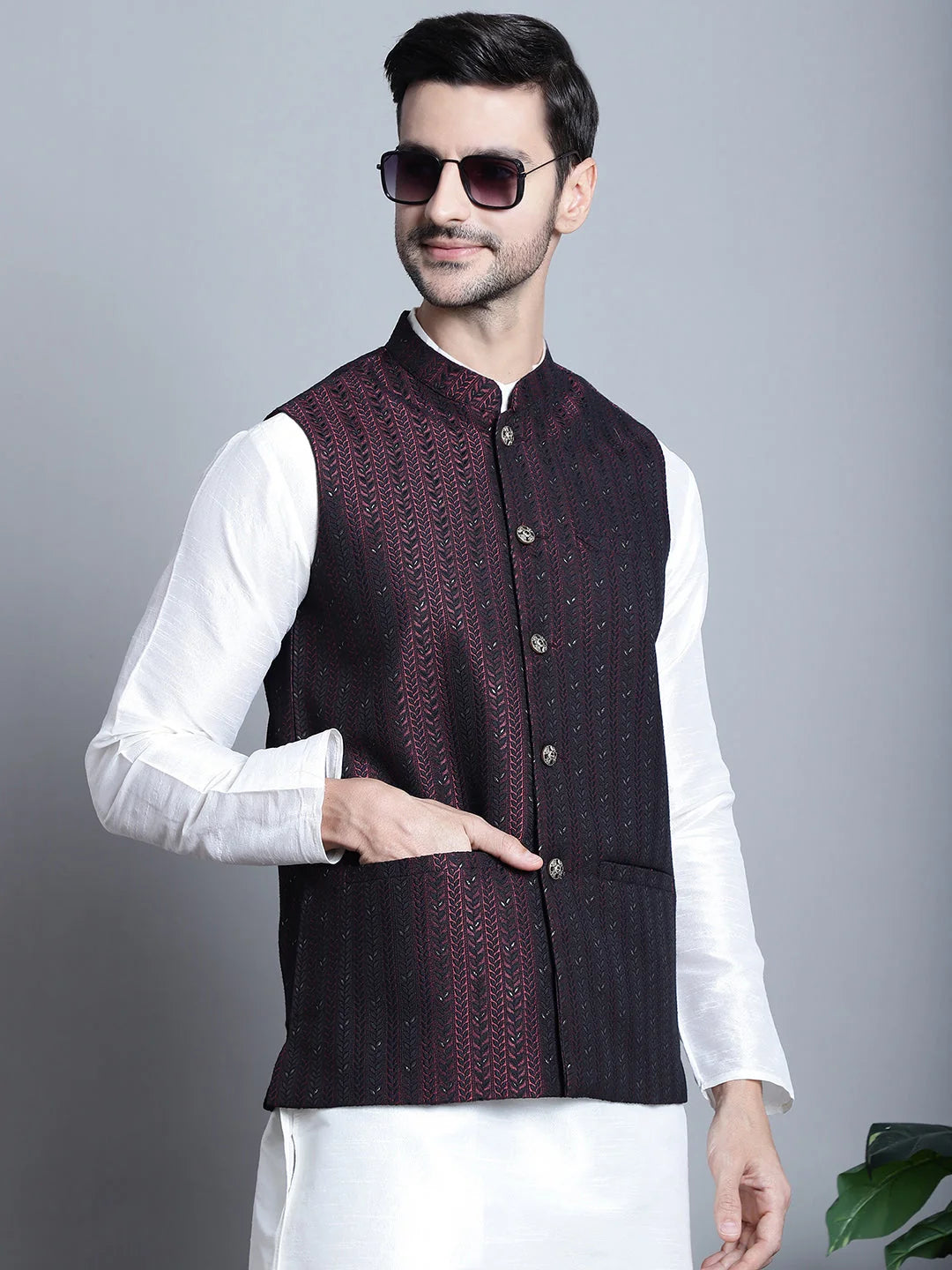 Men's Woven Assorted Design Nehru Jacket | Nehru Collar