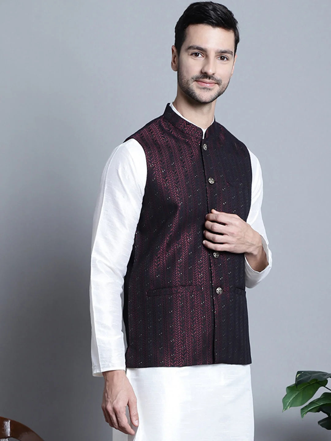 Men's Woven Assorted Design Nehru Jacket | Nehru Collar