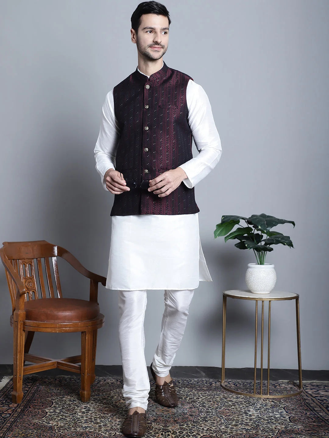 Men's Woven Assorted Design Nehru Jacket | Nehru Collar